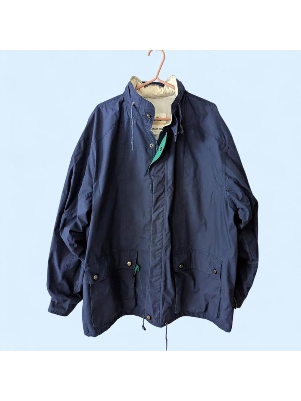 Vintage 90s Navy Blue Windbreaker Jacket - Retro Oversized Field Coat - Size XL